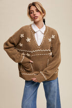 Load image into Gallery viewer, Floral Embroidered Knit Sweater in Barnwood Red