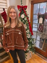 Load image into Gallery viewer, Floral Embroidered Knit Sweater in Barnwood Red