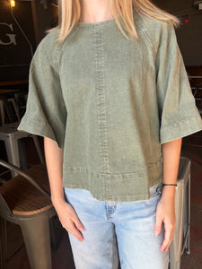 Olive Denim Bouse with Bow Back Detail (S-XL)