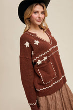 Load image into Gallery viewer, Floral Embroidered Knit Sweater in Barnwood Red