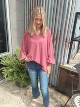 Load image into Gallery viewer, Flowy Basic Split Neck Oversized Top (S-3XL) | Autumn Rose