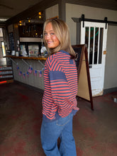 Load image into Gallery viewer, Ashton Pullover in Coral/Navy Stripes (S-3XL)