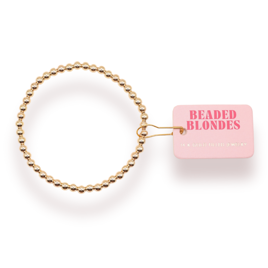 4MM Gold Beaded Bracelet: Standard 6.75 inch