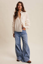 Load image into Gallery viewer, Cream Lace Ruffle Sleeve Pintuck Blouse