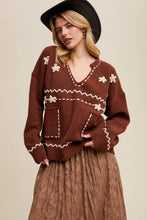 Load image into Gallery viewer, Floral Embroidered Knit Sweater in Barnwood Red