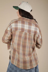 Contrast Plaid Detail Button Down Flannel