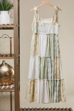 Load image into Gallery viewer, Patchwork Tie-Shoulder Tiered Maxi Dress