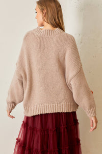 Floral Embroidered Mock Neck Sweater