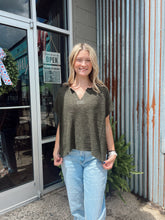 Load image into Gallery viewer, Norah V-neck Short Sleeve Sweater Top in Dark Olive