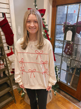 Load image into Gallery viewer, Candy Cane Lane Bow Pullover