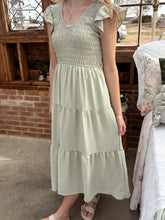 Load image into Gallery viewer, Smocked Flutter Sleeve Dress in Pale Olive (S-3XL)