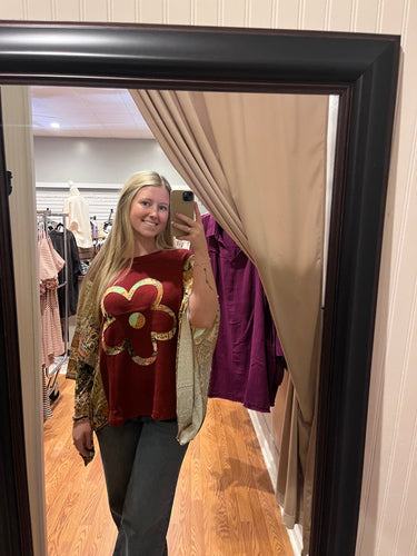 BOHO PATCHWORK KNIT TOP WITH FLOWER (S-3XL)