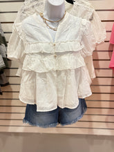 Load image into Gallery viewer, White Feminine Lace Eyelet Top