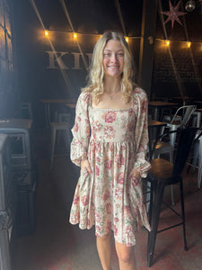 Layla Floral Dress in Taupe (S-3XL)
