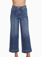 Load image into Gallery viewer, Dark Wash Pintuck Wide Leg Denim (Reg &amp; Plus)