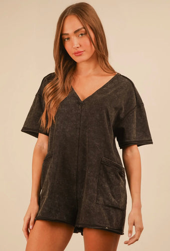 Everyday T-Shirt Romper in Washed Black (S-3XL)