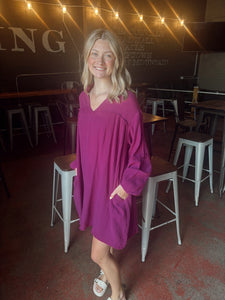 Eggplant Washed Gauze Shirt Dress (S-3XL)