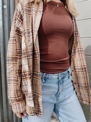 Contrast Plaid Detail Button Down Flannel