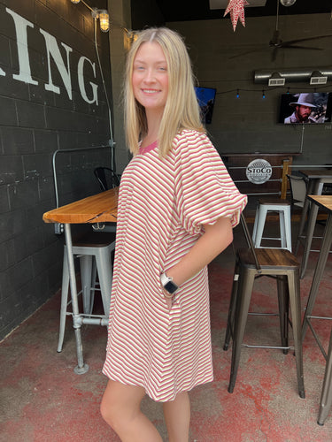 Mauve & Honey Striped Ribbed Dress (S-3XL)
