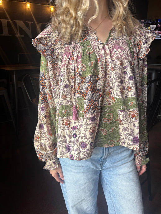 Evergreen Patchwork Blouse Top