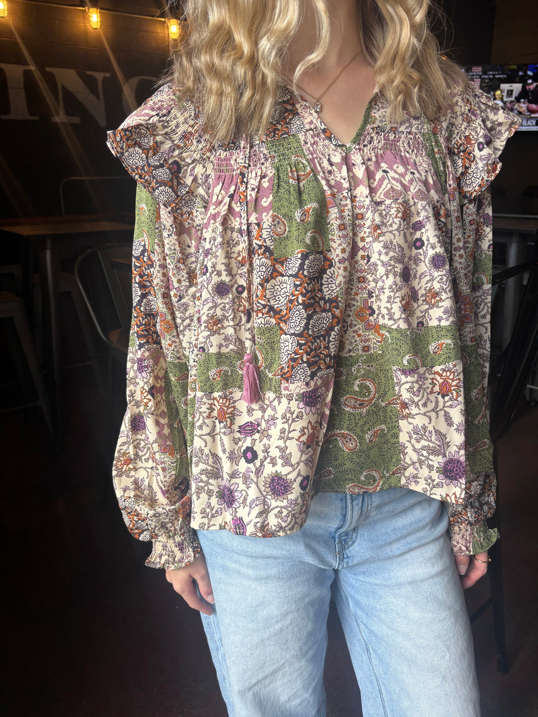 Evergreen Patchwork Blouse Top