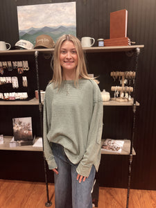 Sage Mineral Washed Contrast Knit Pullover (S-3XL)