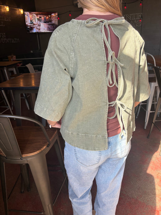 Olive Denim Bouse with Bow Back Detail (S-XL)