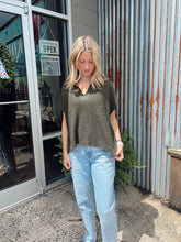 Load image into Gallery viewer, Norah V-neck Short Sleeve Sweater Top in Dark Olive