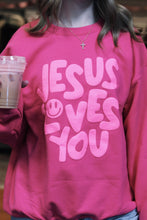 Load image into Gallery viewer, Smiley Jesus Loves You Puff Sweatshirt