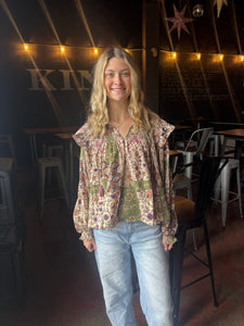 Evergreen Patchwork Blouse Top