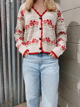Load image into Gallery viewer, Floral Detail Knit Sweater Cardigan in Oatmeal