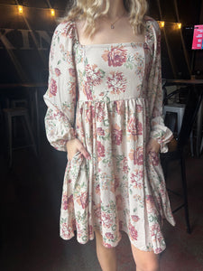 Layla Floral Dress in Taupe (S-3XL)