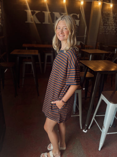 Brick and Navy Striped Knit Dress