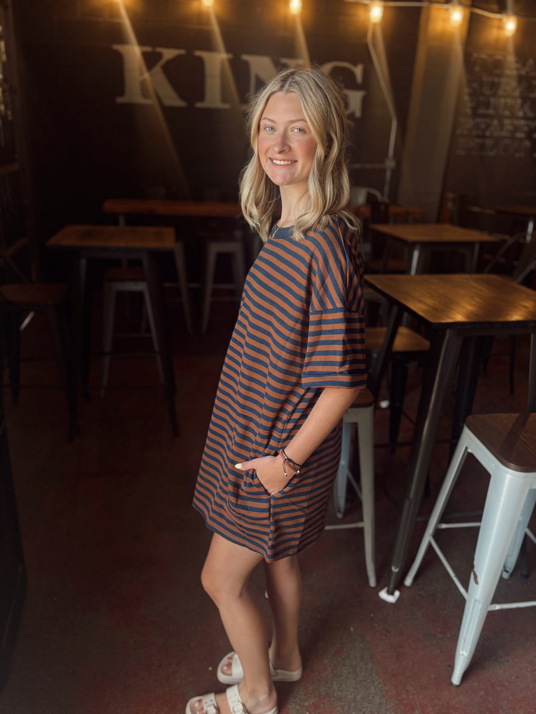 Brick and Navy Striped Knit Dress