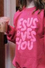 Load image into Gallery viewer, Smiley Jesus Loves You Puff Sweatshirt