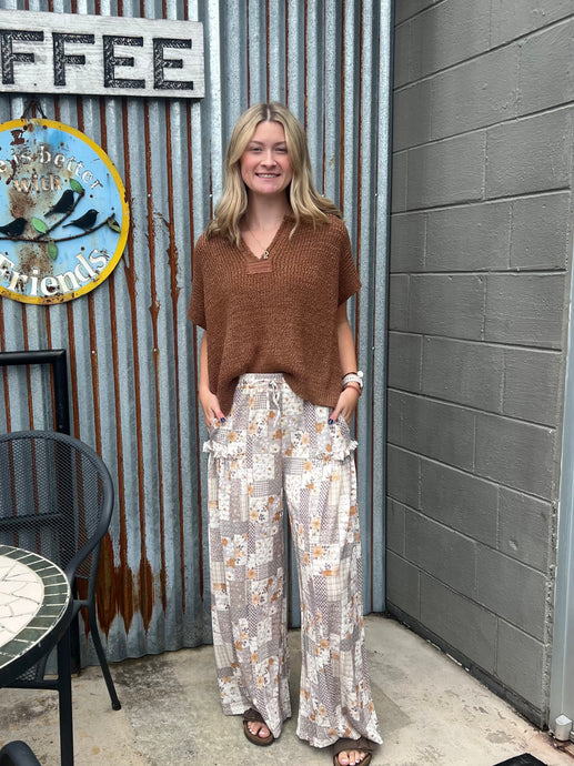 Emmaline Patchwork Print Wide Leg Pants (S-XL)