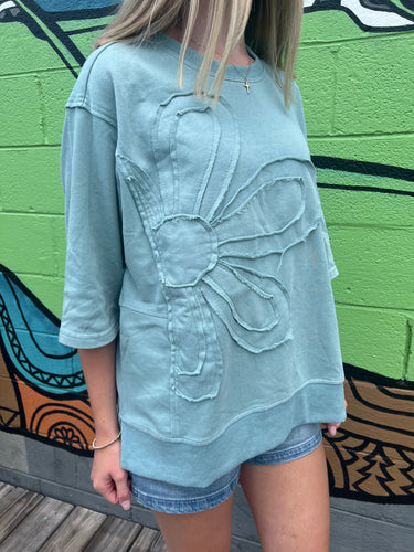 Sage Frayed Floral Pullover (S-3XL)