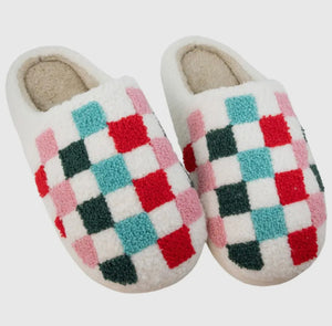 Multicolored Checkered Slippers