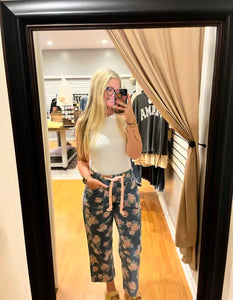 Flora Printed Denim Pants (S-3XL)
