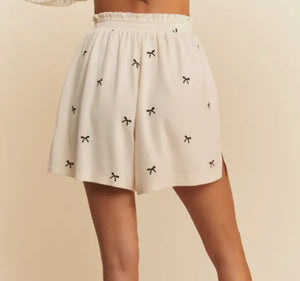 Cream & Black Bow Embroidered Shorts (S-3XL)