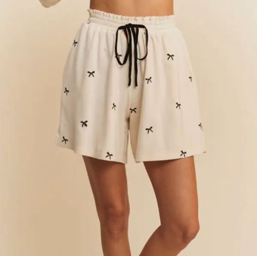 Cream & Black Bow Embroidered Shorts (S-3XL)