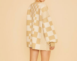 Latte Checkered Cardigan (S-XL)