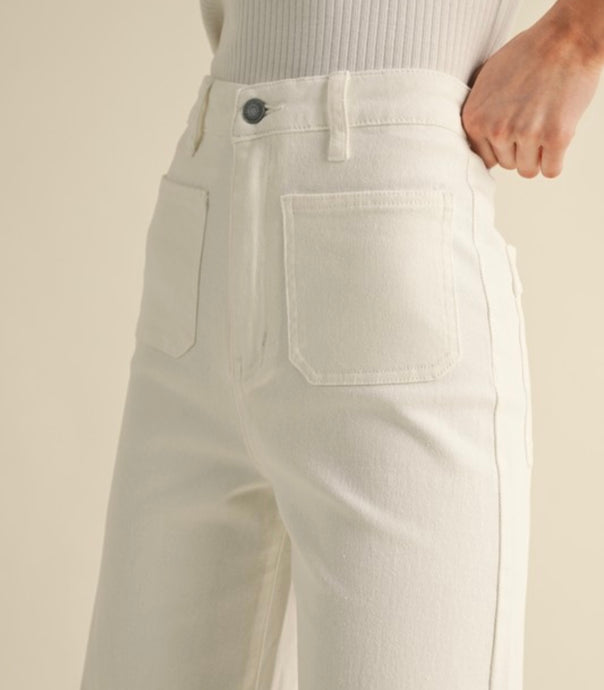 White Flared Denim with Front Pockets (S-XL)