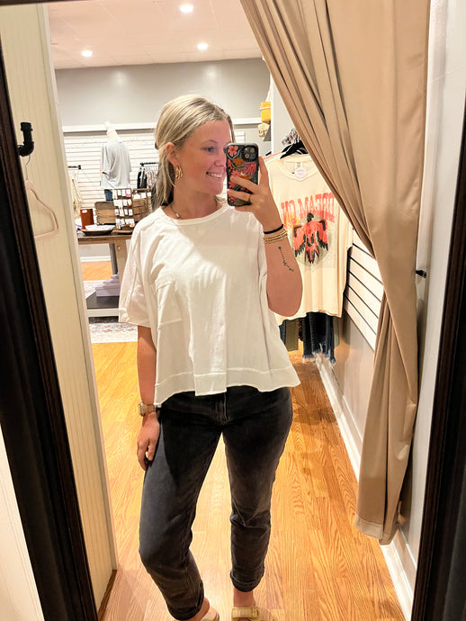 Mineral Washed Oversized Crop Comfy Knit Top: WHITE