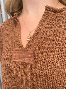 Norah V-neck Short Sleeve Sweater Top in Deep Camel