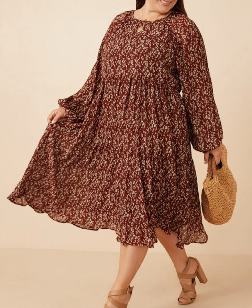 Mallorie Burgundy Midi Dress (S-3XL)