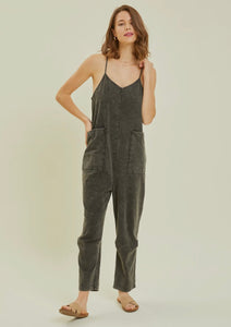 Avery Black Acid Wash Jumpsuit (S-3XL)