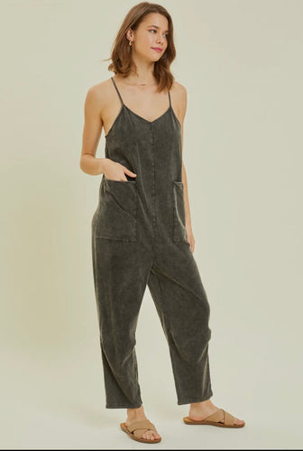 Avery Black Acid Wash Jumpsuit (S-3XL)