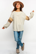 Load image into Gallery viewer, FLORAL CHECK COLOR BLOCK LONG SLEEVE KNIT TOP (S-3XL)