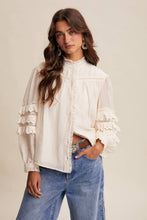 Load image into Gallery viewer, Cream Lace Ruffle Sleeve Pintuck Blouse